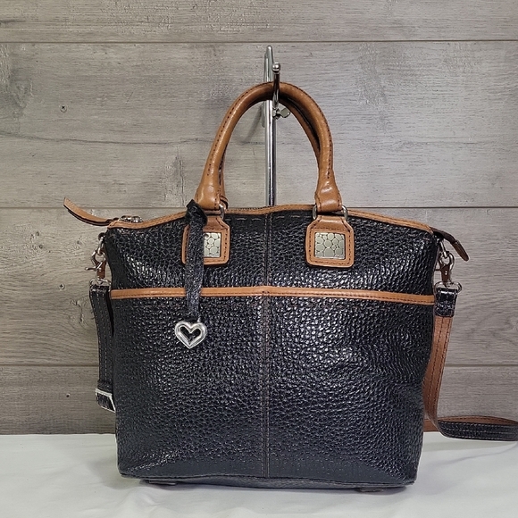 Brighton Black and Brown Pebble Leather Tote Crossbody Bag